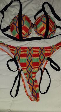 Colorful Geometric Print Bikini Set - Red & Green